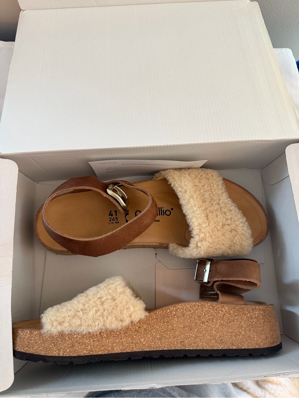 Papillio Shearling Cork-Platform Sandals - Brown/Cream